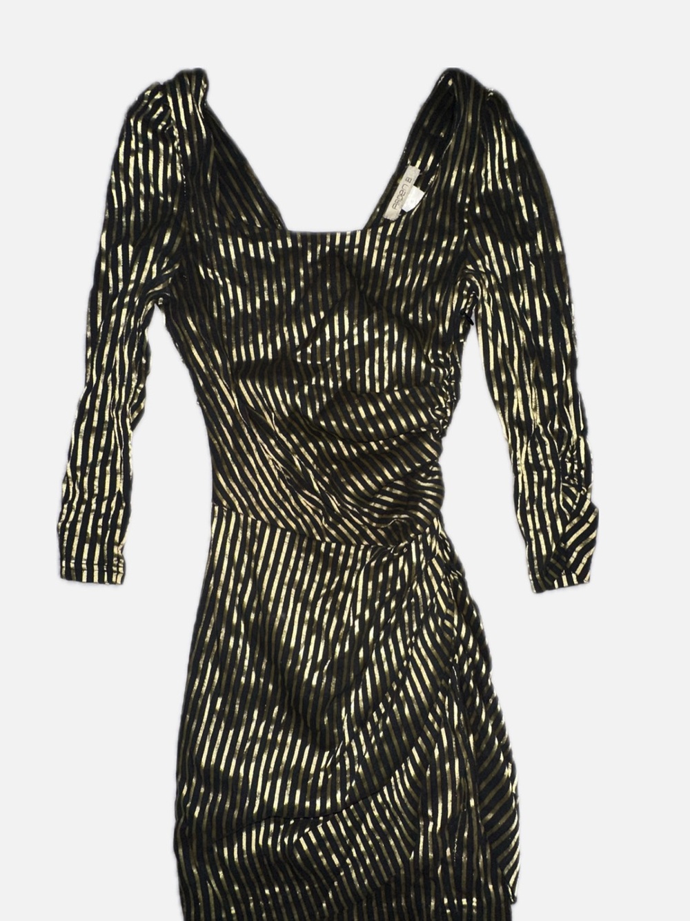 Arden B Black Dress with Gold Metallic Stripes, Long Sleeve